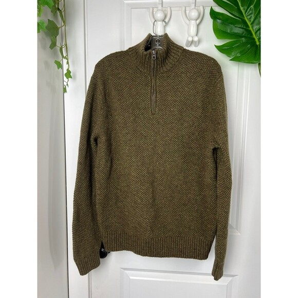 J. Crew Mens sick knitted Olive Green Half-Zip Sweater Size L - Picture 1 of 7